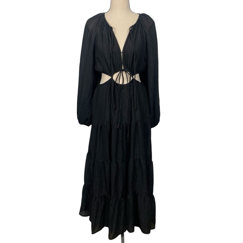 Astr The Label Tiered Maxi Dress Black Cut Out Long Sleeves Size XS
